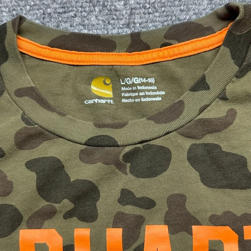 Carhartt Youth Large 14-16 Camo T-Shirt Green Brown‎ Logo Tee Outdoor Hunting